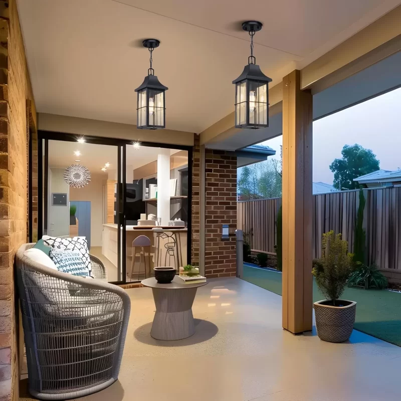 D06129P Large Outdoor Pendant Light 1 Pack, 16'' Modern Exterior Hanging Light Fixture with Clear Glass, Farmhouse Black Metal Outside Chandelier for Patio Front Porch Foyer Entryway, E26 Socket - Image 5