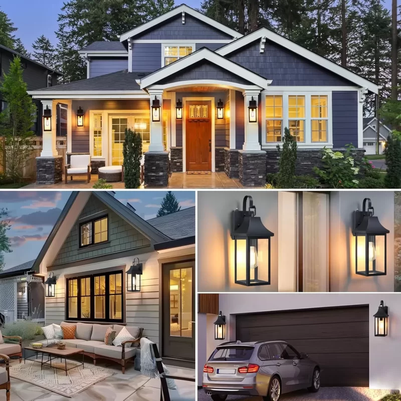 B06128PP Extra Large Dusk to Dawn Outdoor Wall Light, 18" Modern Exterior Front Porch Lights, Waterproof Matte Black Wall Scones, Anti-Rust E26 Socket Wall Mount Lighting for Patio Entryway Garage - Image 3