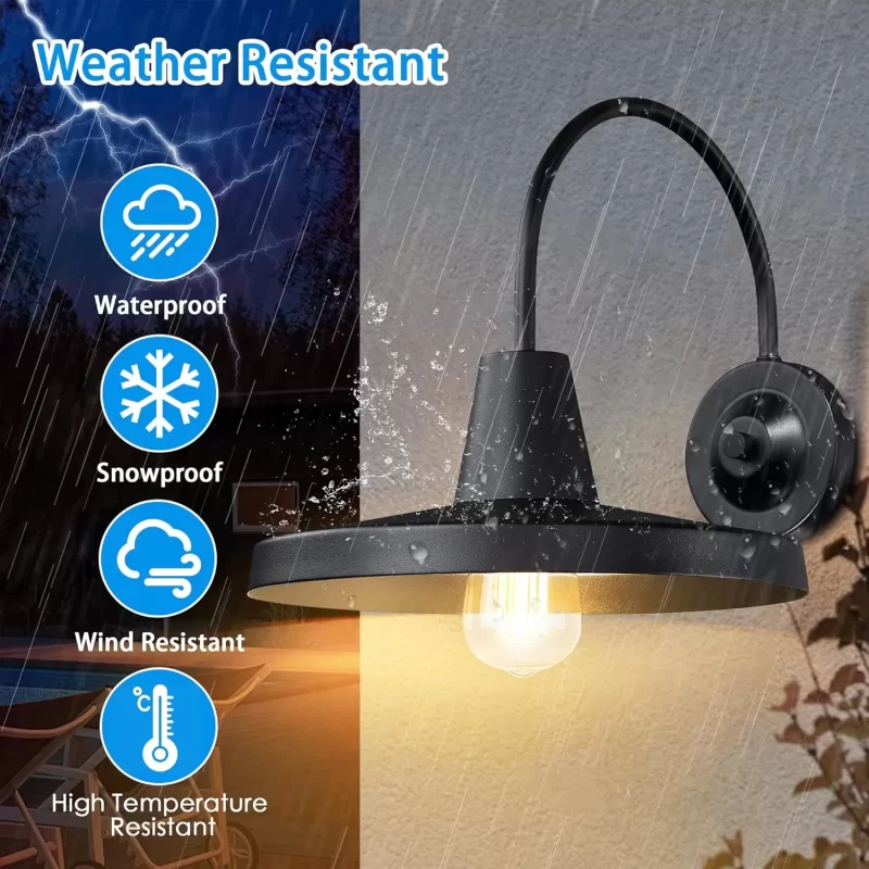B11012P Outdoor Gooseneck Barn Lights 2-Pack, 11.75" Farmhouse Exterior Lighting Fixtures Wall Sconce E26 Socket, Anti-Rust Waterproof Black Outdoor Wall Lantern for Patio Front Porch Doorway Garage - Image 4