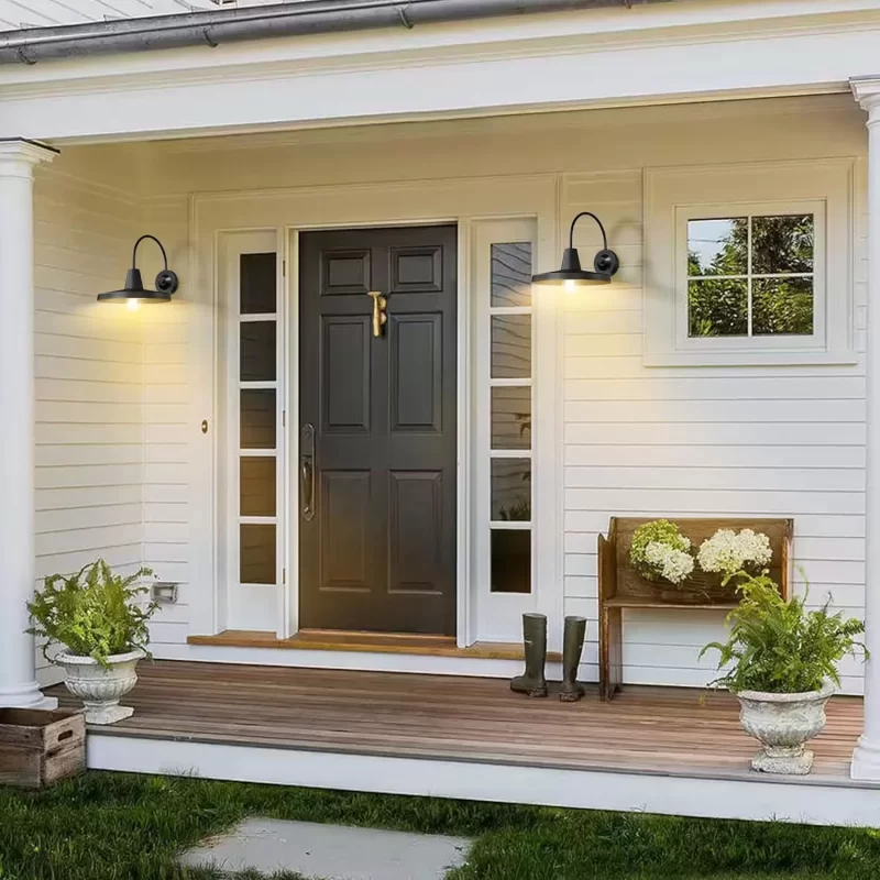 B11012P Outdoor Gooseneck Barn Lights 2-Pack, 11.75" Farmhouse Exterior Lighting Fixtures Wall Sconce E26 Socket, Anti-Rust Waterproof Black Outdoor Wall Lantern for Patio Front Porch Doorway Garage - Image 3