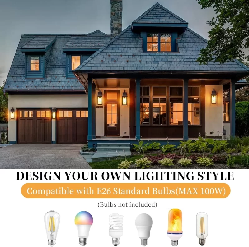 B06128PP Extra Large Dusk to Dawn Outdoor Wall Light, 18" Modern Exterior Front Porch Lights, Waterproof Matte Black Wall Scones, Anti-Rust E26 Socket Wall Mount Lighting for Patio Entryway Garage - Image 7