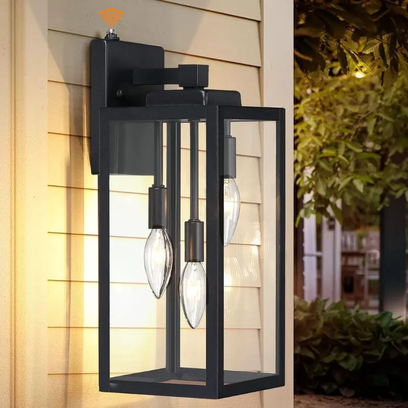 B06127PP Extra Large Dusk to Dawn Outdoor Wall Light 3-Light, 16'' Modern Exterior Lighting Fixtures Waterproof Front Porch Light Wall Mounted Lighting, Black Wall Sconces for Patio Entryway Garage