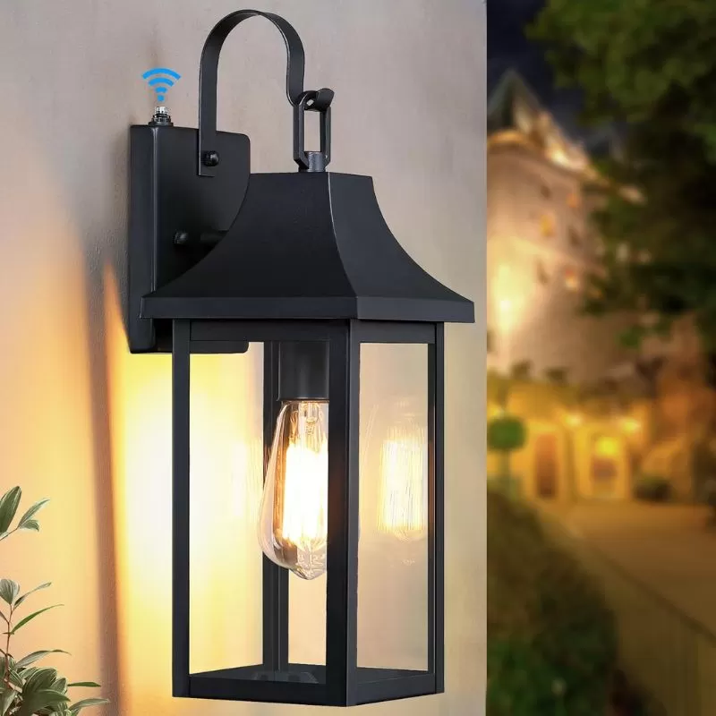 B06128PP Extra Large Dusk to Dawn Outdoor Wall Light, 18" Modern Exterior Front Porch Lights, Waterproof Matte Black Wall Scones, Anti-Rust E26 Socket Wall Mount Lighting for Patio Entryway Garage