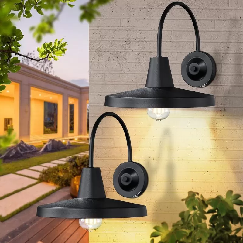B11012P Outdoor Gooseneck Barn Lights 2-Pack, 11.75" Farmhouse Exterior Lighting Fixtures Wall Sconce E26 Socket, Anti-Rust Waterproof Black Outdoor Wall Lantern for Patio Front Porch Doorway Garage