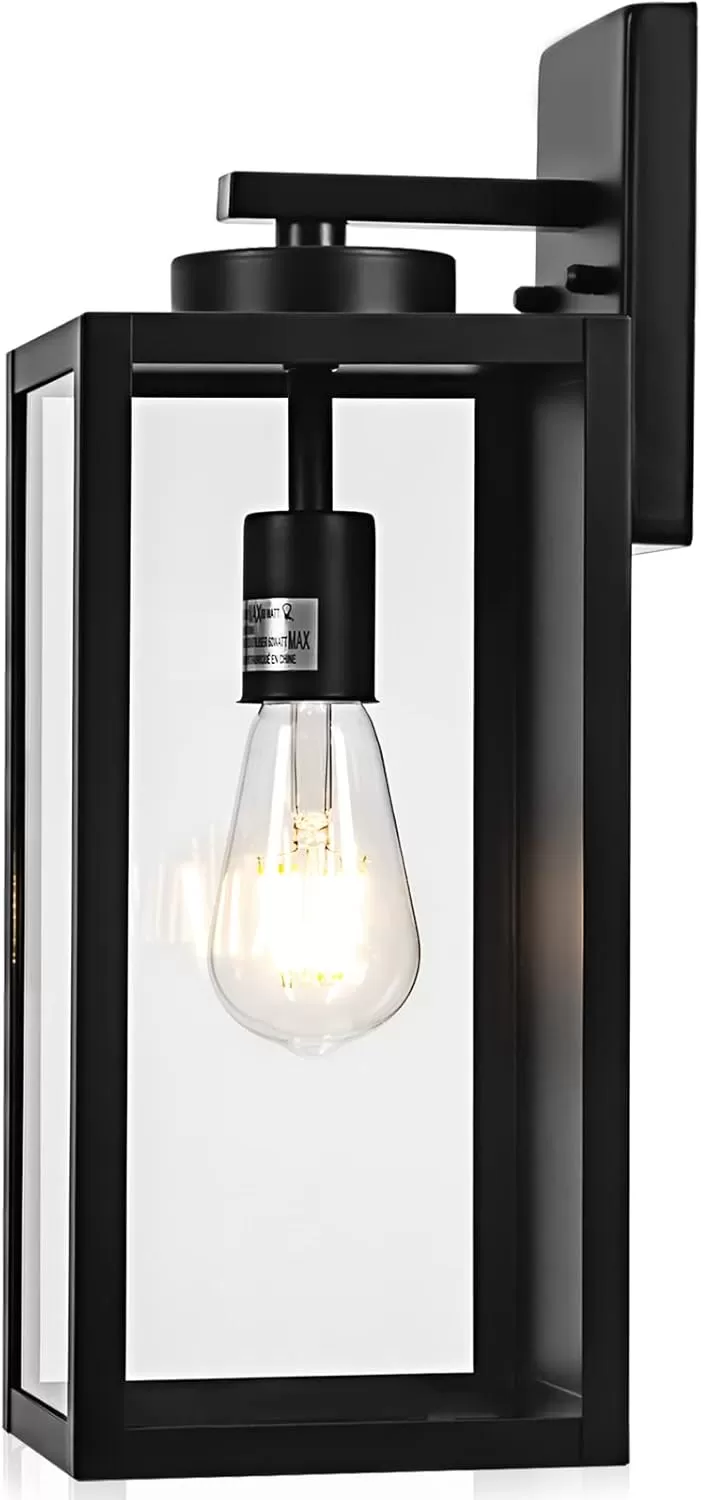 B06093P Outdoor Wall Light Fixture, Large 16" White Exterior Wall Lantern Waterproof, Farmhouse Porch Sconce Lighting with Glass, Modern Wall-Mounted Outside Lights for House, Garage
