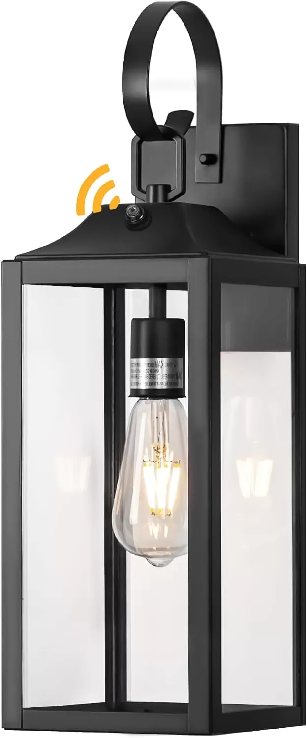 B06094PP Dusk to Dawn Outdoor Wall Lantern, 19" Large Outside Modern Wall Sconce Light Fixture, Farmhouse Porch Light Wall Mount Waterproof for House