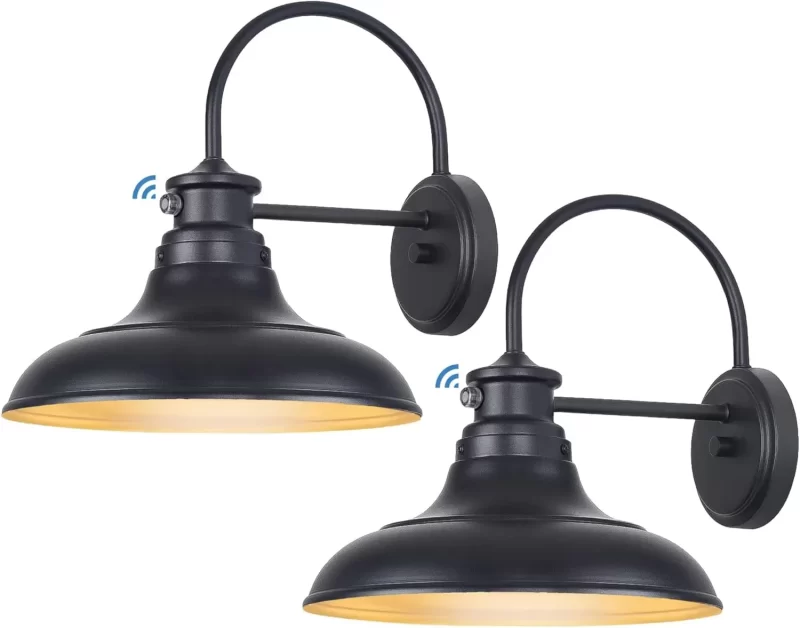 B12001LP Dusk to Dawn LED Outdoor Barn Lights - 2 Packs Farmhouse Gooseneck Exterior Light Fixture Wall Mount, 12.25" Large Black Porch Lights, Outside Wall Lights for House Garage Patio Doorway