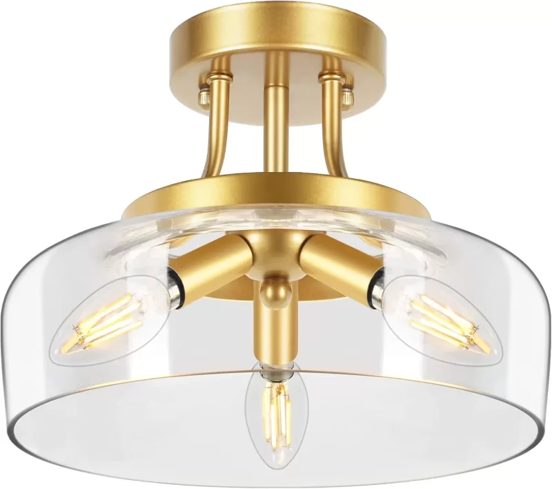 X11009P Modern Industrial Semi Flush Mount Ceiling Light with Clear Glass Shade, 3-Bulb Black Ceiling Light Fixture for Kitchen Bedroom Living Room Porch Hallway Entryway, E12 Socket, Bulbs Not Included - Image 2