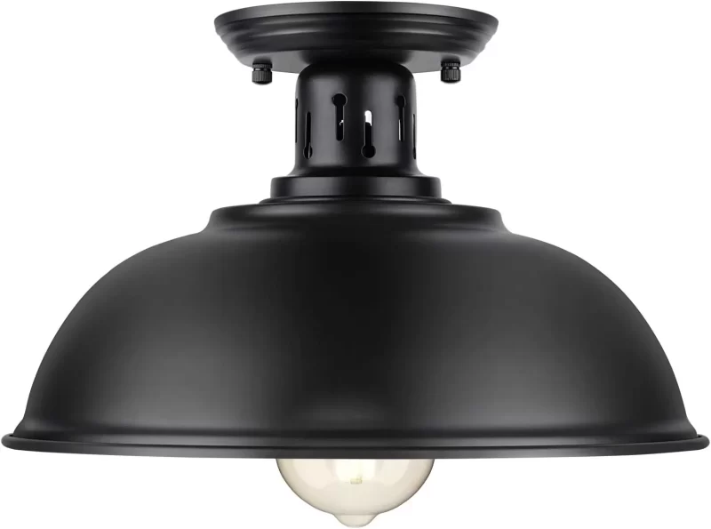 X12009P Farmhouse Semi Flush Mount Ceiling Light Fixture, E26 Base, Industrial Black Pendant Lamp Shade, Vintage Close to Ceiling Lighting for Kitchen Island Laundry Corridor Porch Foyer Hallway Entryway