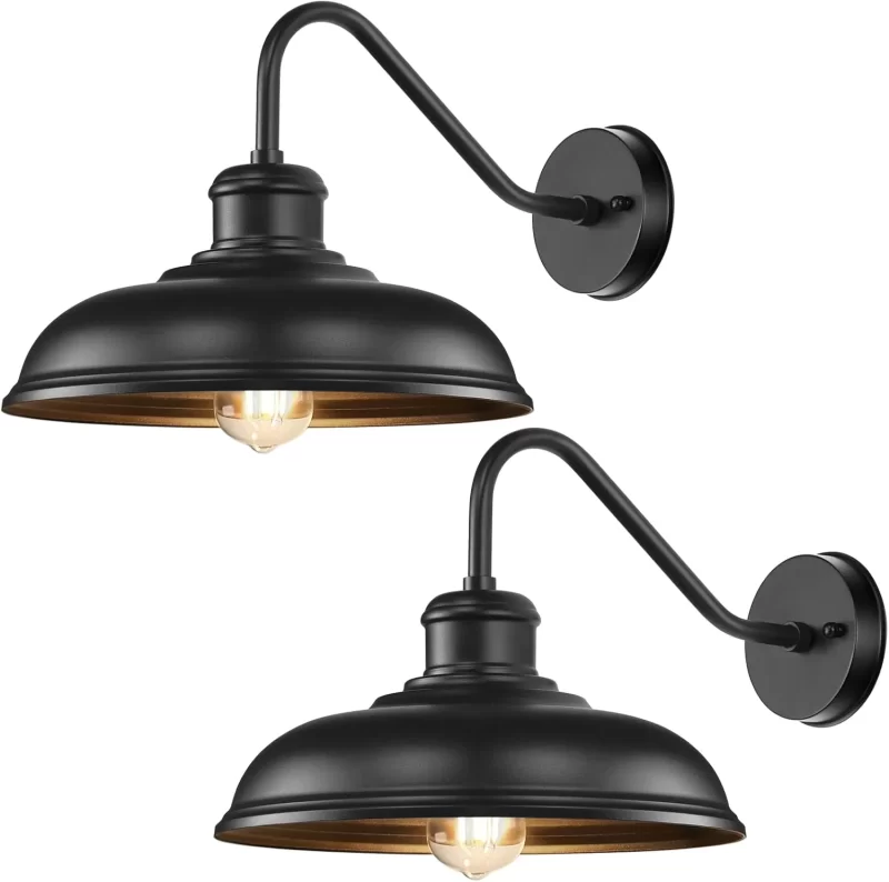B12014P 17.25” Outdoor Wall Light Fixtures 2-Pack, Farmhouse Black Barn Lights, Gooseneck Exterior Lighting Fixtures Wall Mounted, Porch Lights Waterproof, Anti-Rust Outdoor Lights for House Garage Entryway