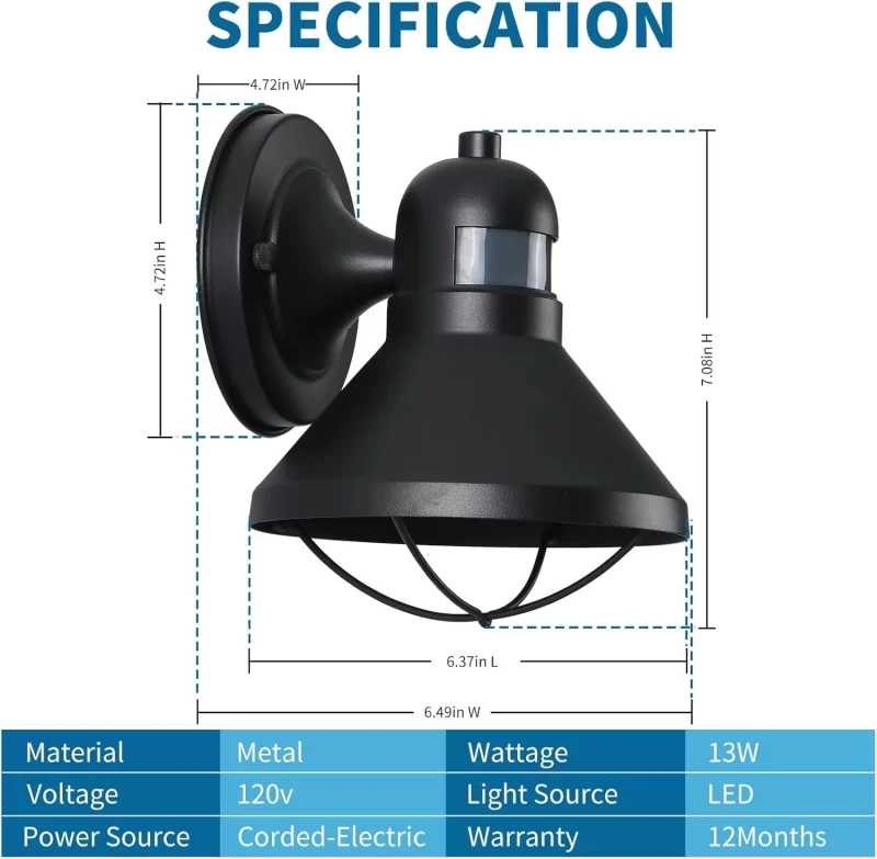 B06048LG  Motion Sensor Outdoor LED Porch Wall Light Fixtures Dusk to Dawn Exterior Barn Wall Lantern Black Farmhouse Sconce Lighting Wall Mount Lamp for Garage Patio Balcony Doorway - Image 2