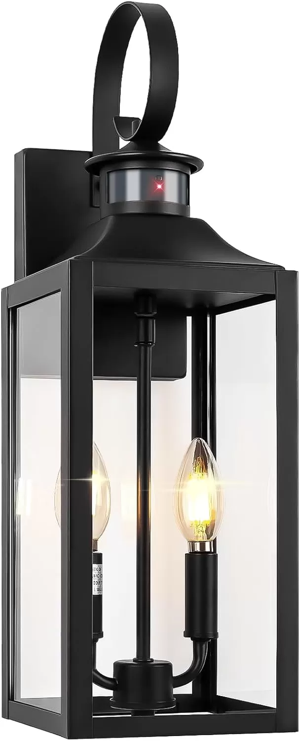 B06094BPG Motion Sensor Outdoor Light, Large Dusk to Dawn Outside Lighting Fixture, Exterior Farmhouse Wall Mount Porch Lantern, Waterproof Sconce Lamp for Outside Patio