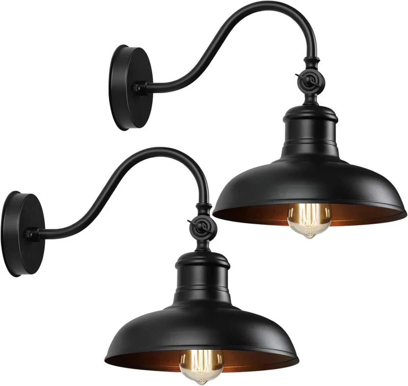 B10025P 15in Large Outdoor Gooseneck Barn Light Outdoor Wall Sconces, Angle Adjustable Farmhouse Exterior Wall Lights, Farmhouse Outside Lights for House, Black Wall Lanterns for Porch Entryway Garage