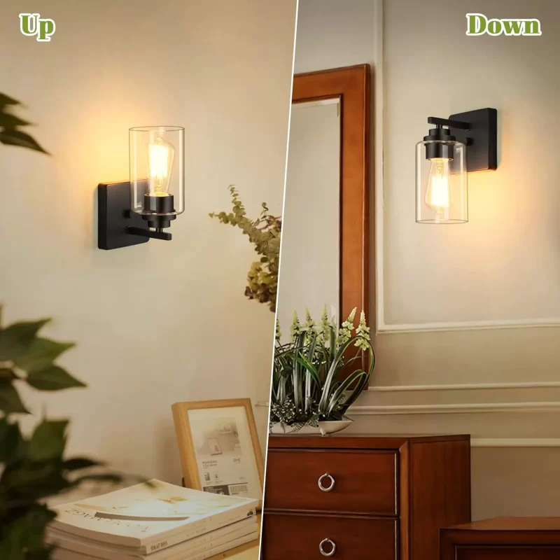 B04014P Wall Sconces for Bathroom, Brushed Nickel Vanity Light Fixtures, Modern Wall Mount Lighting Lanterns, Farmhouse Wall Lamps with Clear Glass Shade for Bedroom Living Room Mirror Hallway Porch - Image 2