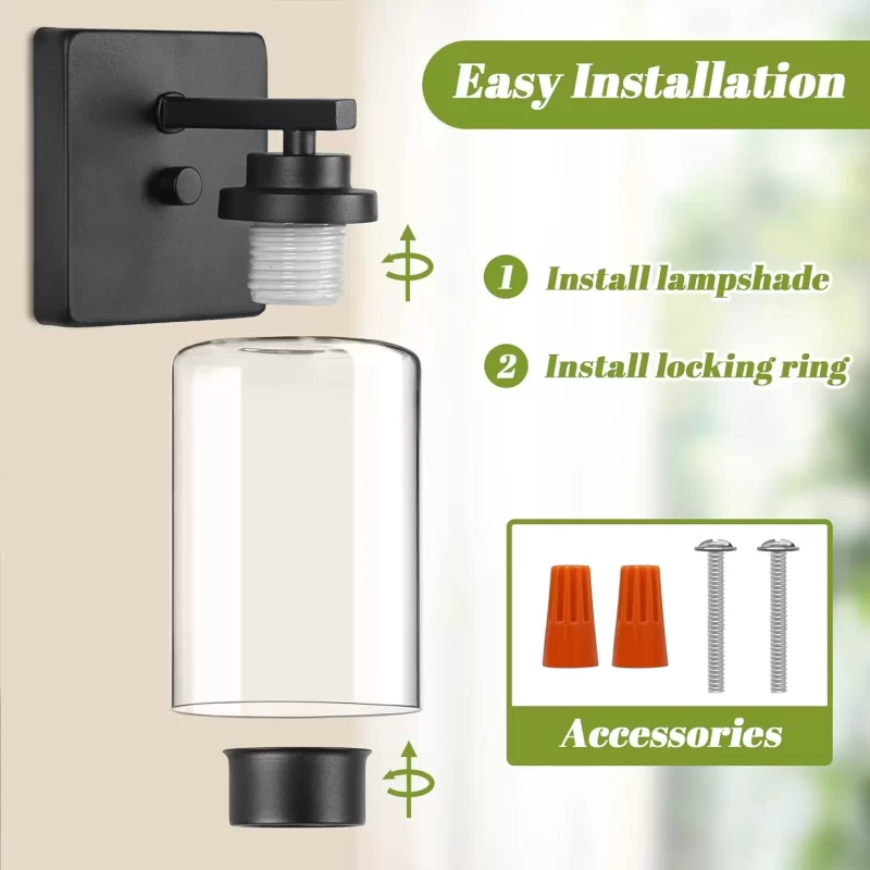 B04014P Wall Sconces for Bathroom, Brushed Nickel Vanity Light Fixtures, Modern Wall Mount Lighting Lanterns, Farmhouse Wall Lamps with Clear Glass Shade for Bedroom Living Room Mirror Hallway Porch - Image 3