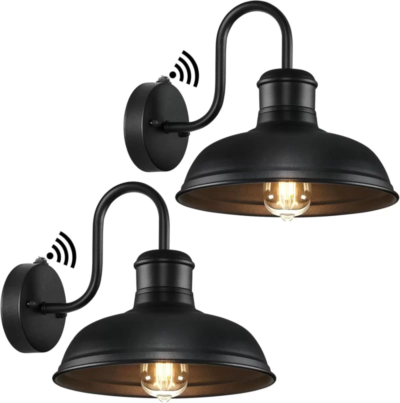 B10014PP 2-Pack Dusk to Dawn Outdoor Wall Sconces, Exterior Farmhouse Gooseneck Barn Light, Vintage Matte Black Outside Wall Mount Light Fixture, Anti-Rust Waterproof Outdoor Light for House Porch Garage