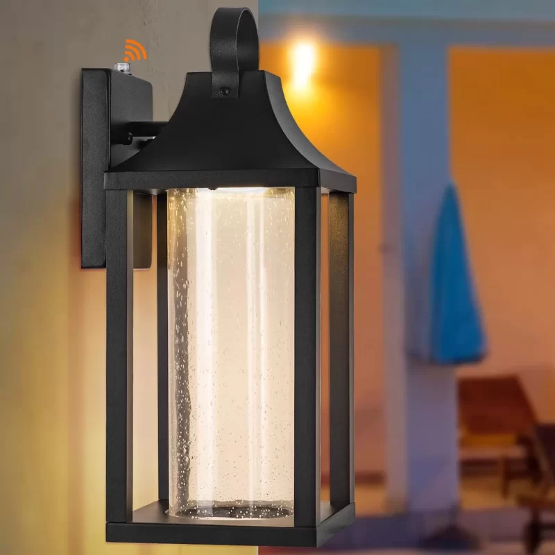 B06096LP Dusk to Dawn Outdoor Led Wall Light Fixture, 15" Large Exterior Wall Lantern with Clear Seed Glass, Modern Wall Mounted Sconce Waterproof, Outside Porch Lamp for House Patio Garage 13W 3000K - Image 2