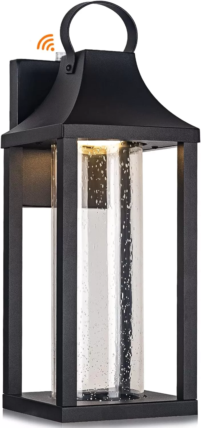 B06096LP Dusk to Dawn Outdoor Led Wall Light Fixture, 15" Large Exterior Wall Lantern with Clear Seed Glass, Modern Wall Mounted Sconce Waterproof, Outside Porch Lamp for House Patio Garage 13W 3000K