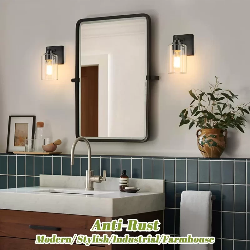 B04014P Wall Sconces for Bathroom, Brushed Nickel Vanity Light Fixtures, Modern Wall Mount Lighting Lanterns, Farmhouse Wall Lamps with Clear Glass Shade for Bedroom Living Room Mirror Hallway Porch - Image 6