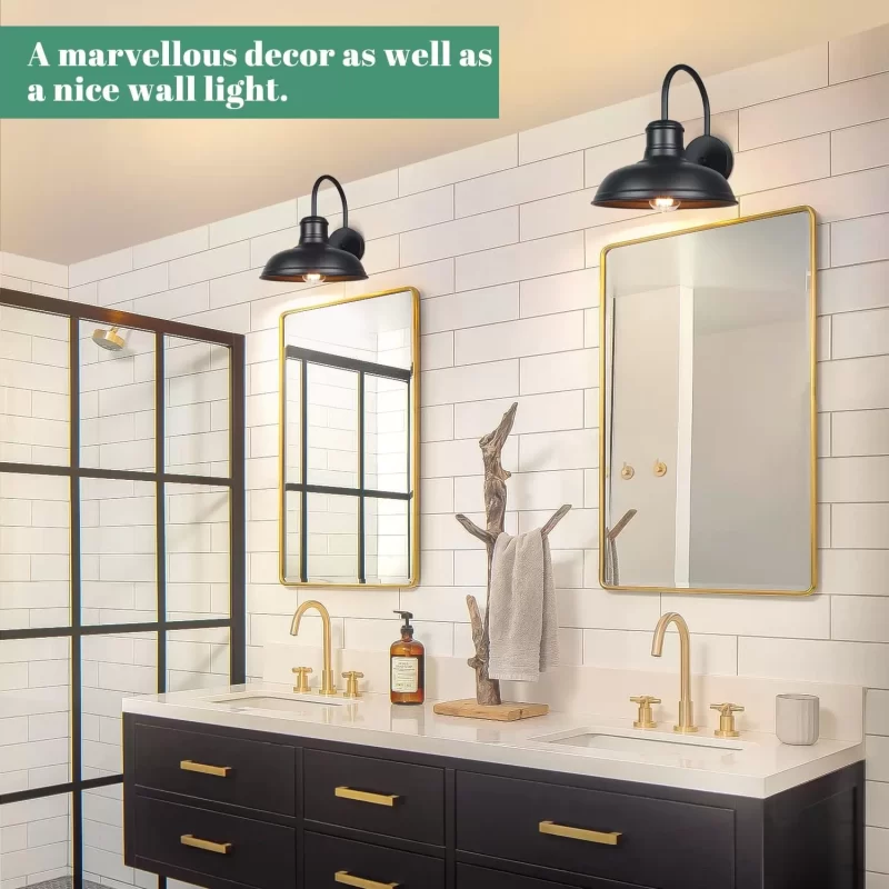 B10015P 2-Pack Matte Black Outdoor Wall Lights, Modern Farmhouse Porch Wall Light Fixtures Wall Mount, Industrial Gooseneck Wall Sconce, Exterior E26 Barn Lights for Garage Frontdoor Entryway Bathroom Doorway - Image 3