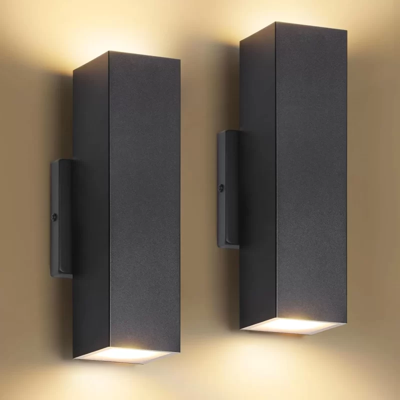 B04048L BesLowe 2-Pack Outdoor Wall Lights, LED Up and Down Lights Outdoor, Modern Wall Sconces Porch Light, Black Exterior Lighting Fixtures Wall Mount, Outside Lights for House Front Door Garage, 3000K
