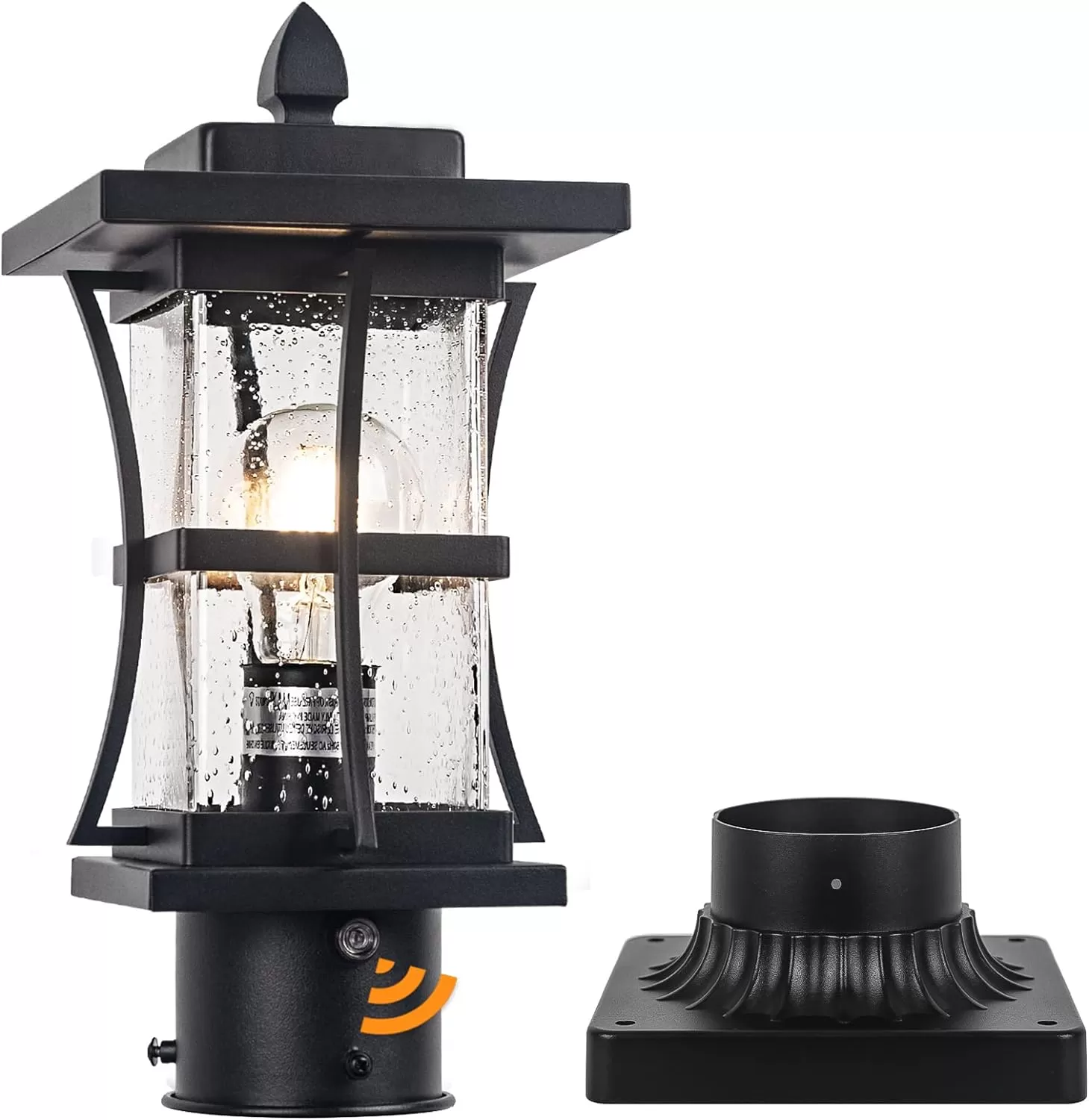 Z06060CPP Dusk to Dawn Outdoor Post Light Fixture with Pier Mount Base - Black Outdoor Pole Lighting, Waterproof Pillar Lantern, Modern Outside Column with Seeded Glass for Pathway, Garden, Patio, Anti-Rust