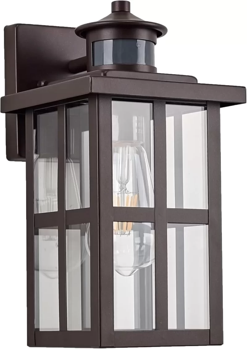 B06108BPG Bronze Motion Sensor Exterior Light Fixture, 11.75 Inch Dusk to Dawn Outdoor Wall Sconce, Clear Glass Outdoor Lantern Lights for House, Porch, Garage