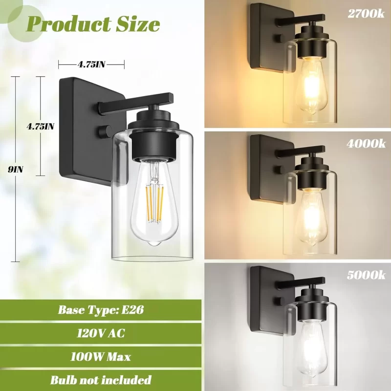 B04014P Wall Sconces for Bathroom, Brushed Nickel Vanity Light Fixtures, Modern Wall Mount Lighting Lanterns, Farmhouse Wall Lamps with Clear Glass Shade for Bedroom Living Room Mirror Hallway Porch - Image 5