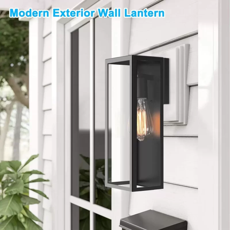 B04017P 2-Pack Outdoor Wall Lanterns, Exterior Waterproof Wall Sconce with Glass Shades, Matte Black Porch Lights Wall Mounted, Anti-Rust E26 Modern Wall Lighting Fixtures for Patio Garage Entryway Front Door - Image 7