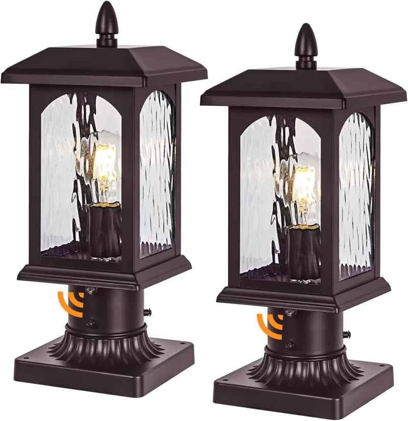 Z06077PP  Brown Dusk to Dawn Outdoor Post Lights - 2 Packs Oil Rubbed Bronze Post Lights with Pier Mount Base, Rustic Hard Wired Pole Outdoor Lighting, Waterproof Pillar Lantern Outside for Pathway