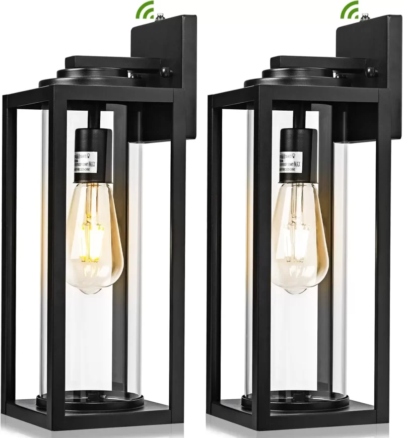 B05054PP Dusk to Dawn Outdoor Wall Light Fixtures - 2 Packs Exterior Waterproof Outdoor Lighting, Modern Porch Sconces Wall Mounted Lighting, Industrial Anti-rust Matte Black Outside Lantern for Front Door