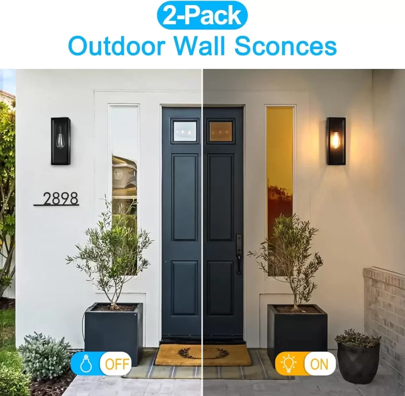 B04017P 2-Pack Outdoor Wall Lanterns, Exterior Waterproof Wall Sconce with Glass Shades, Matte Black Porch Lights Wall Mounted, Anti-Rust E26 Modern Wall Lighting Fixtures for Patio Garage Entryway Front Door - Image 6