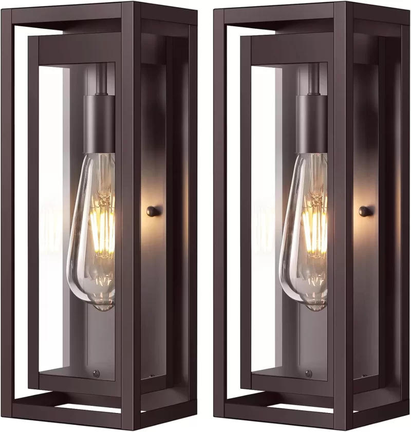 B06121P  Outdoor Light Fixture Wall Mount, 2 Pack Distressed Brown Outdoor Sconce Lights, Modern Waterproof Exterior Porch Lights with Clear Glass Shade for Front Door, Garage - Image 4