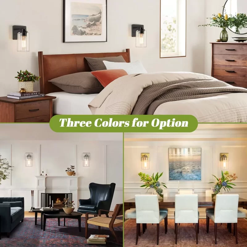 B04014P Wall Sconces for Bathroom, Brushed Nickel Vanity Light Fixtures, Modern Wall Mount Lighting Lanterns, Farmhouse Wall Lamps with Clear Glass Shade for Bedroom Living Room Mirror Hallway Porch - Image 4