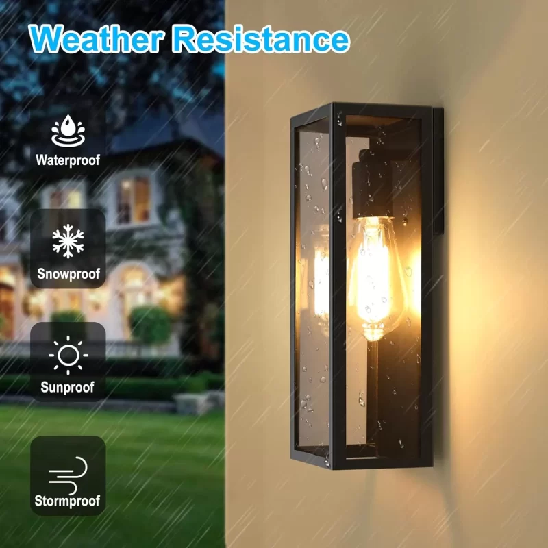 B04017P 2-Pack Outdoor Wall Lanterns, Exterior Waterproof Wall Sconce with Glass Shades, Matte Black Porch Lights Wall Mounted, Anti-Rust E26 Modern Wall Lighting Fixtures for Patio Garage Entryway Front Door - Image 5