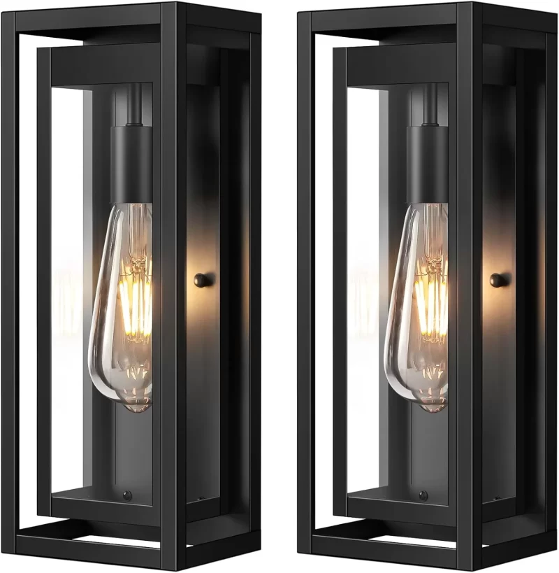 B06121P  Outdoor Light Fixture Wall Mount, 2 Pack Distressed Brown Outdoor Sconce Lights, Modern Waterproof Exterior Porch Lights with Clear Glass Shade for Front Door, Garage