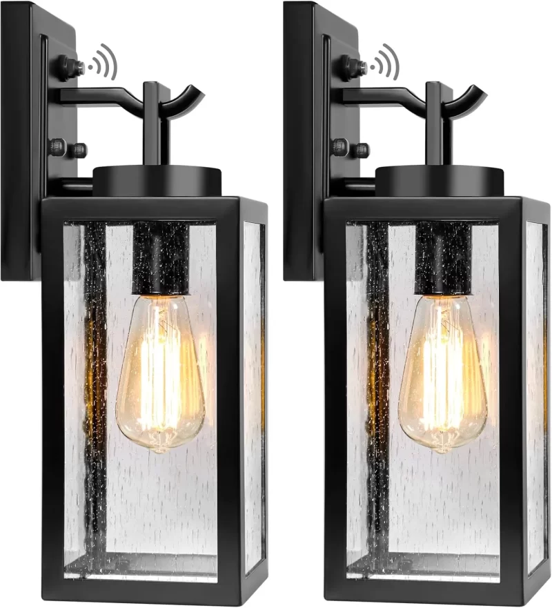 B04005PP Dusk to Dawn Outdoor Wall Lantern with Sensor, Exterior Porch Light Fixtures Wall Mount, 100% Waterproof Anti-Rust, Matte Black Outdoor Wall Lights for Garage, Doorway, Hallway