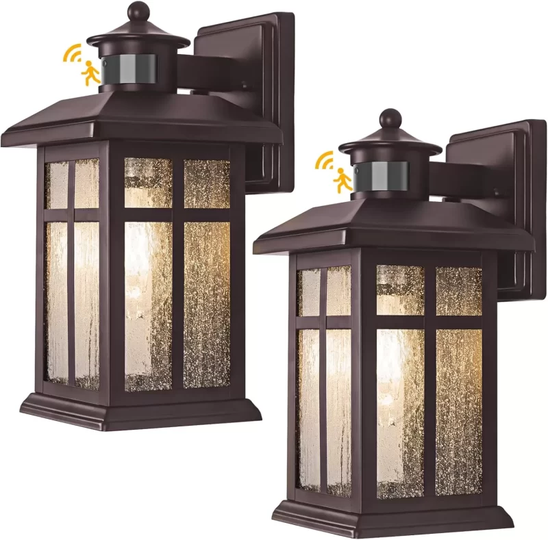 B06098PG Motion Sensor Outdoor Wall Lights  Updated Dusk to Dawn Outdoor Lighting, Exterior Light Fixtures with E26 Sockets & Tempered Glass, Wall Mounted Black Waterproof Outdoor Lights for House - Image 3