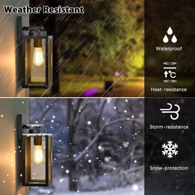 B04013P Outdoor Wall Light Fixtures, Exterior Waterproof Lanterns, Porch Sconces Wall Mounted Lighting with E26 Sockets & Glass Shades, Modern Matte Black Wall Lamps for Patio Front Door Entryway, 2-Pack - Image 3