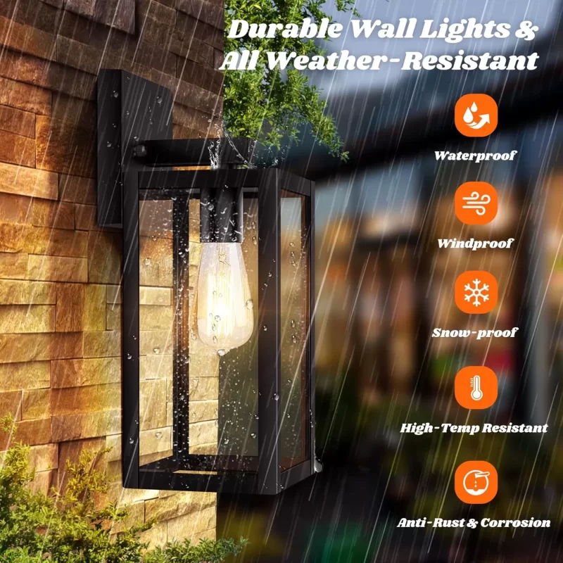 B04018P 2-Pack Outdoor Light Fixtures Wall Mount, Waterproof Exterior Wall Lanterns with Clear Glass, Anti-Rust Outside Black Wall Sconces, Front Porch Lights for House Garage Doorway, Bulbs Not Included - Image 4