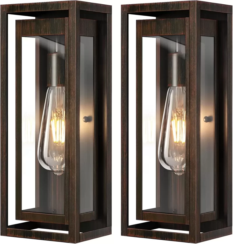 B06121P  Outdoor Light Fixture Wall Mount, 2 Pack Distressed Brown Outdoor Sconce Lights, Modern Waterproof Exterior Porch Lights with Clear Glass Shade for Front Door, Garage - Image 3