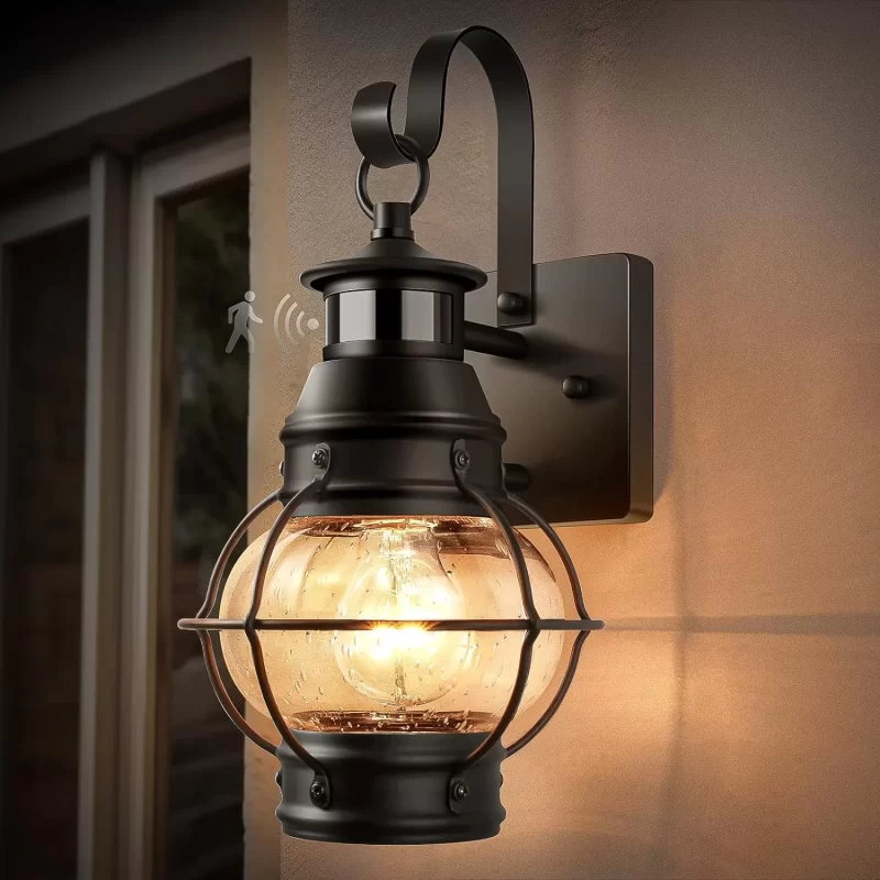 B06050PG Outdoor Wall Light, Motion Sensor Porch Lights Outdoor Wall Light Fixture,Black Dusk to Dawn Exterior Lighting for House Waterproof Anti-Rust Wall Mount Lantern for Outside,Garage