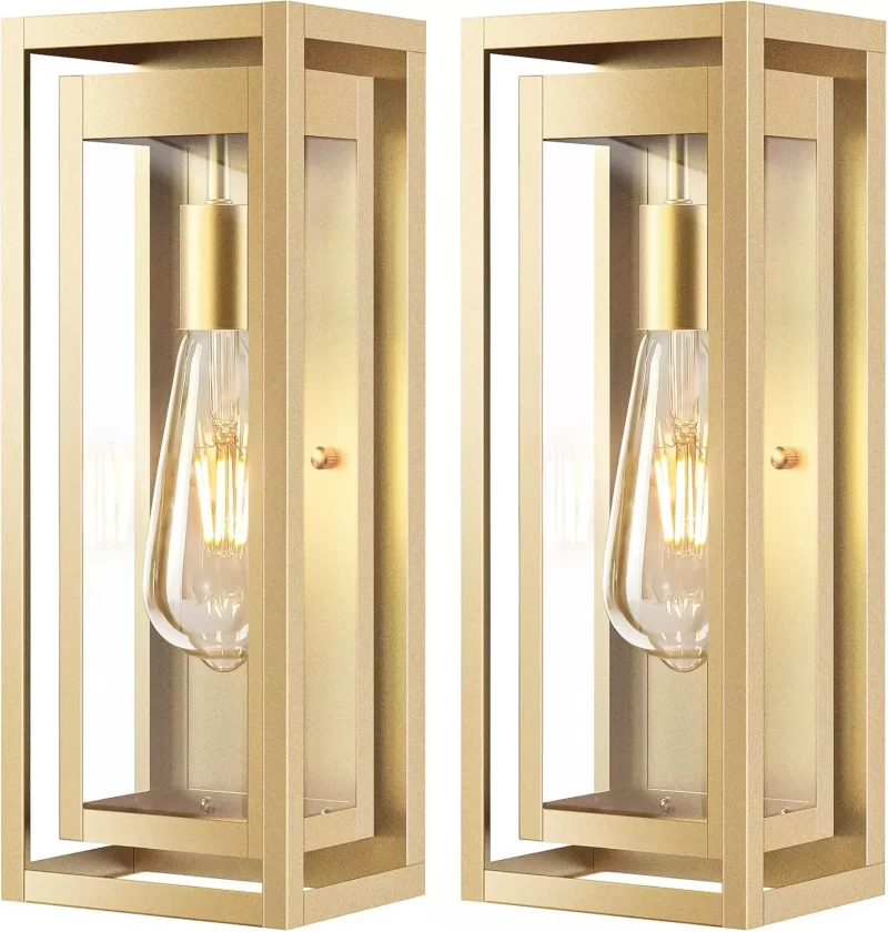 B06121P  Outdoor Light Fixture Wall Mount, 2 Pack Distressed Brown Outdoor Sconce Lights, Modern Waterproof Exterior Porch Lights with Clear Glass Shade for Front Door, Garage - Image 2