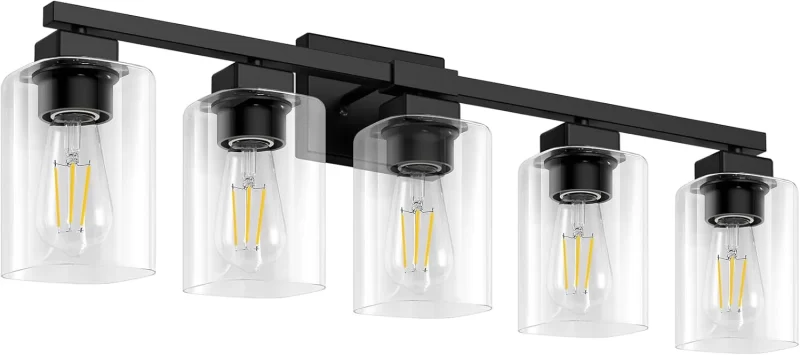 B31003PB 5-Light Bathroom Light Fixtures, Gold Bathroom Vanity Light, Bathroom Lighting Fixtures Over Mirror, Gold Bathroom Wall Lamp, Wall Lights for Living Room Bedroom Hallway