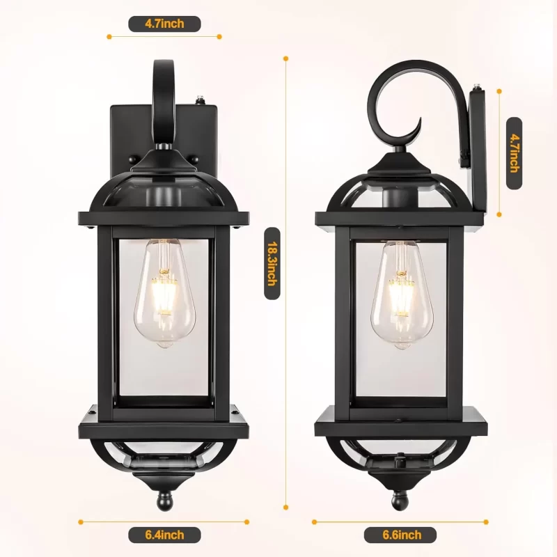 B07049PP 18” Dusk to Dawn Outdoor Lights for House 2-Pack, Anti-Rust Aluminum Exterior Light Fixtures with Fully Enclosed Bottom Outside Wall Lanterns IP65 Waterproof Porch Lights - Image 2