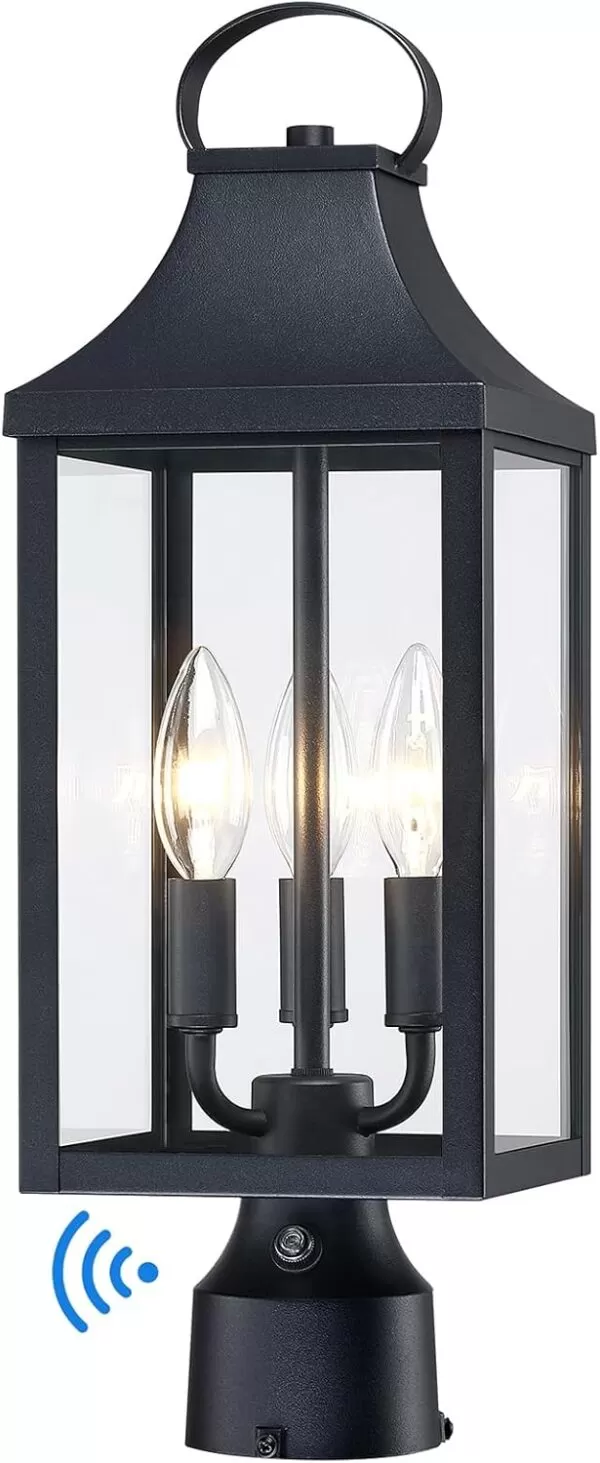 PL104A Z06091FPP 18.62'' Dusk to Dawn Post Light Outdoor, Large 3-Light Lamp Post Light Fixture, Modern Pillar Outside Lighting Waterproof Post Lantern Lamp Outdoor Post Light Fixtures Pole Lights for Porch
