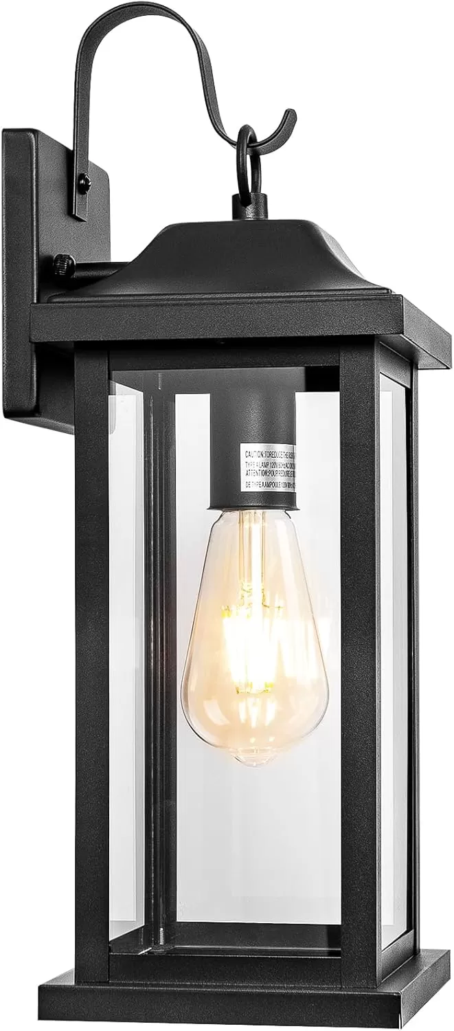 B06115P Outdoor Light Fixtures, Exterior Matte Black Wall Sconces IP65 Waterproof Anti-Rust, Porch Lights with Clear Glass Outside Modern Wall Lanterns E26 Bulb Base