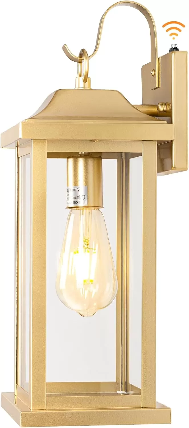 B06115PP Dusk to Dawn Large Outdoor Wall Light 17 Inch, Exterior Light Fixture Porch Light with Tempered Clear Glass, IP65 Waterproof Anti-Rust Outside Wall Sconce Matte Black Wall Lantern