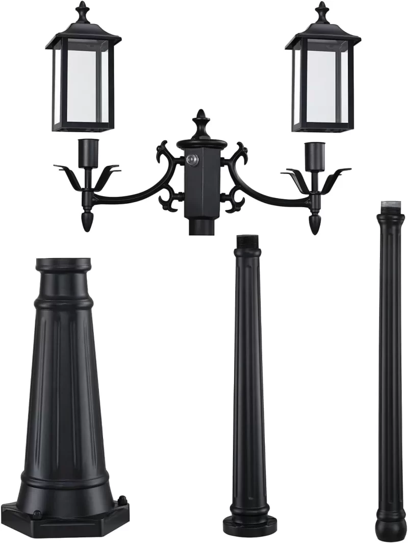 PL201A Z22001PP Dusk to Dawn Outdoor Lamp Post Light, Outdoor Post Light 2-Head Aluminum Street Light Post for Outside with Sensor, Waterproof Birdcage Pole Lighting Fixture for Backyard Garden Patio Driveway - Image 3