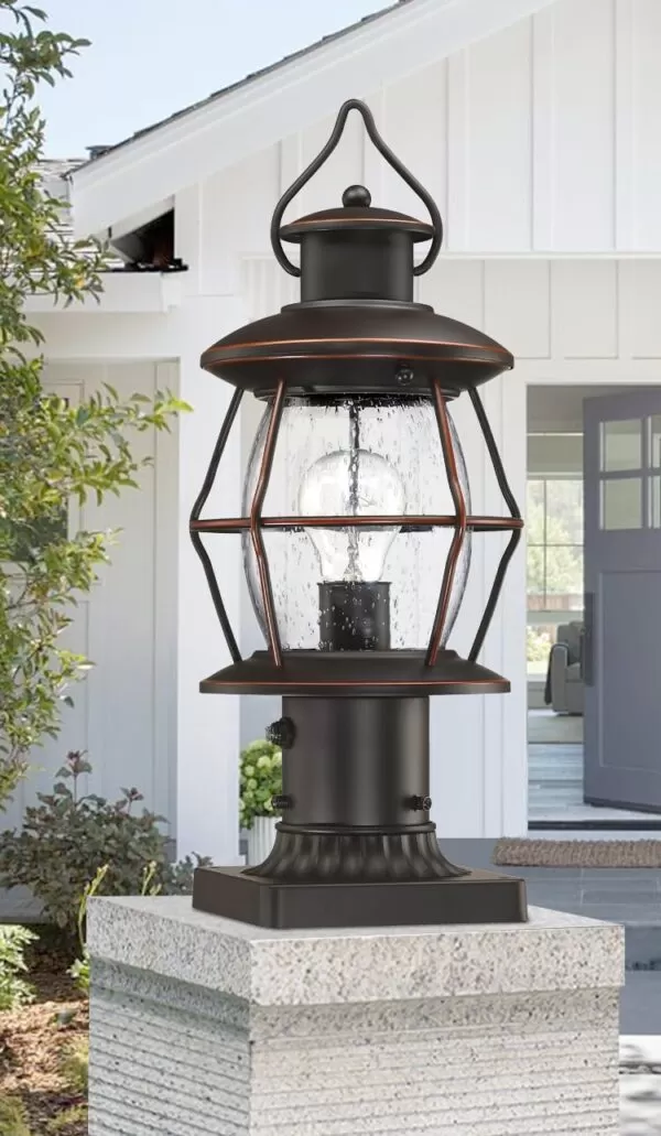 Z06066PP Dusk to Dawn Outdoor Post Lights with Pier Mount Base,Waterproof Lamp Post Light Fixture Hardwired 120V,Oil Rubbed Bronze Post Lantern Lighting for Driveway, Yard, Pathway, Garden, Patio